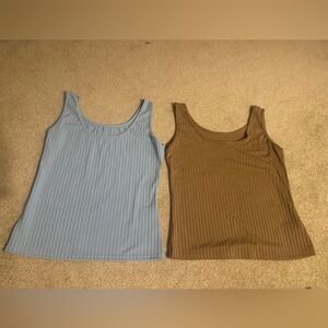 SHEIN Ribbed Tank Tops in Brown and Light Blue